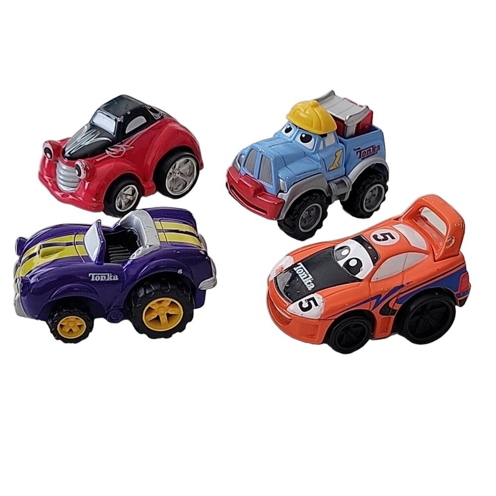 Lot of Four Mini Tonka Toys Three Cars and One Truck 2.5"